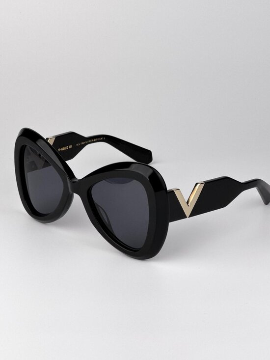 Valentino V-GOLD III VLS-138 A Oversized Butterfly Sunglasses – Shiny Black / Gr main image 4